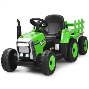 12V Kids Ride On Tractor with Trailer Ground Loader-Green