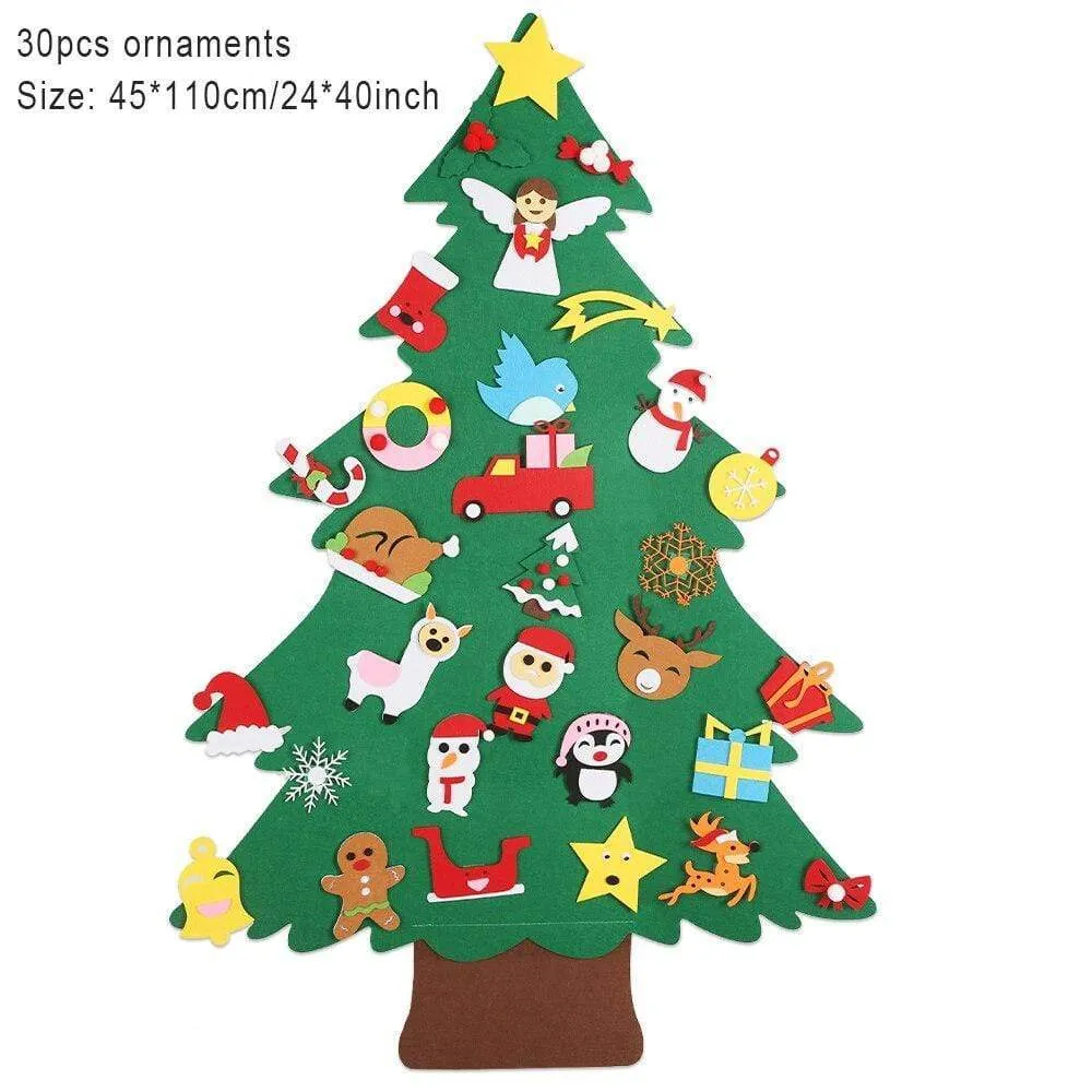 Baby Montessori Toy 32pcs DIY Felt Christmas Tree Toddlers Busy Board Xmas Tree Gift For Boy Girl Door Wall Ornament Decorations