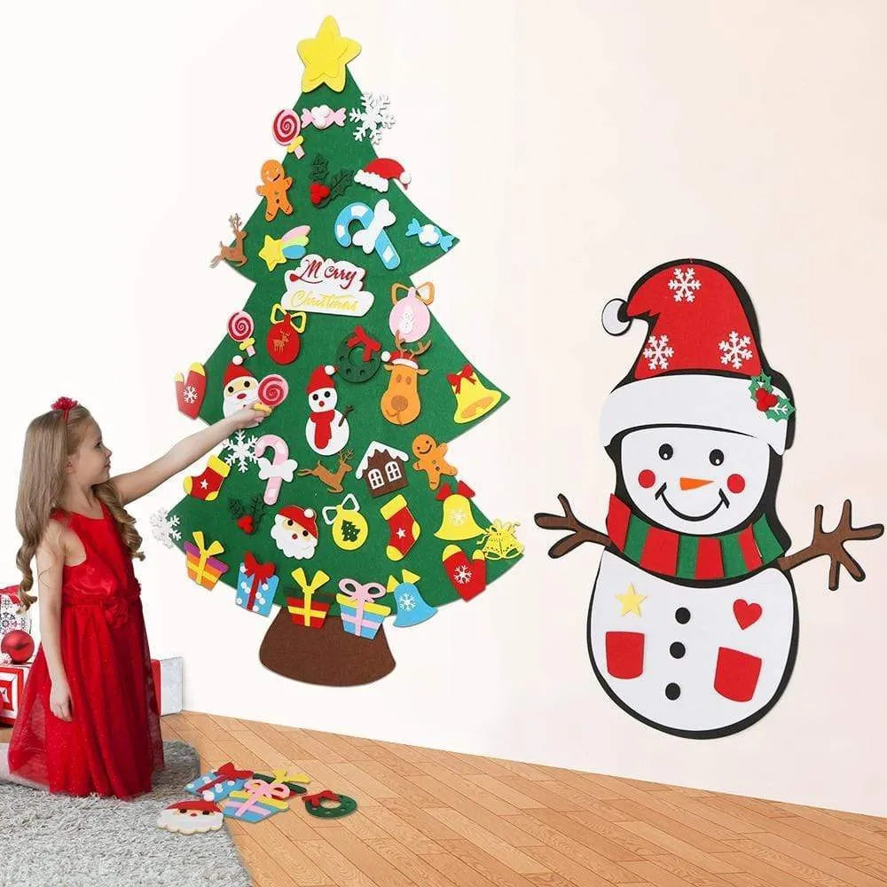 Baby Montessori Toy 32pcs DIY Felt Christmas Tree Toddlers Busy Board Xmas Tree Gift For Boy Girl Door Wall Ornament Decorations