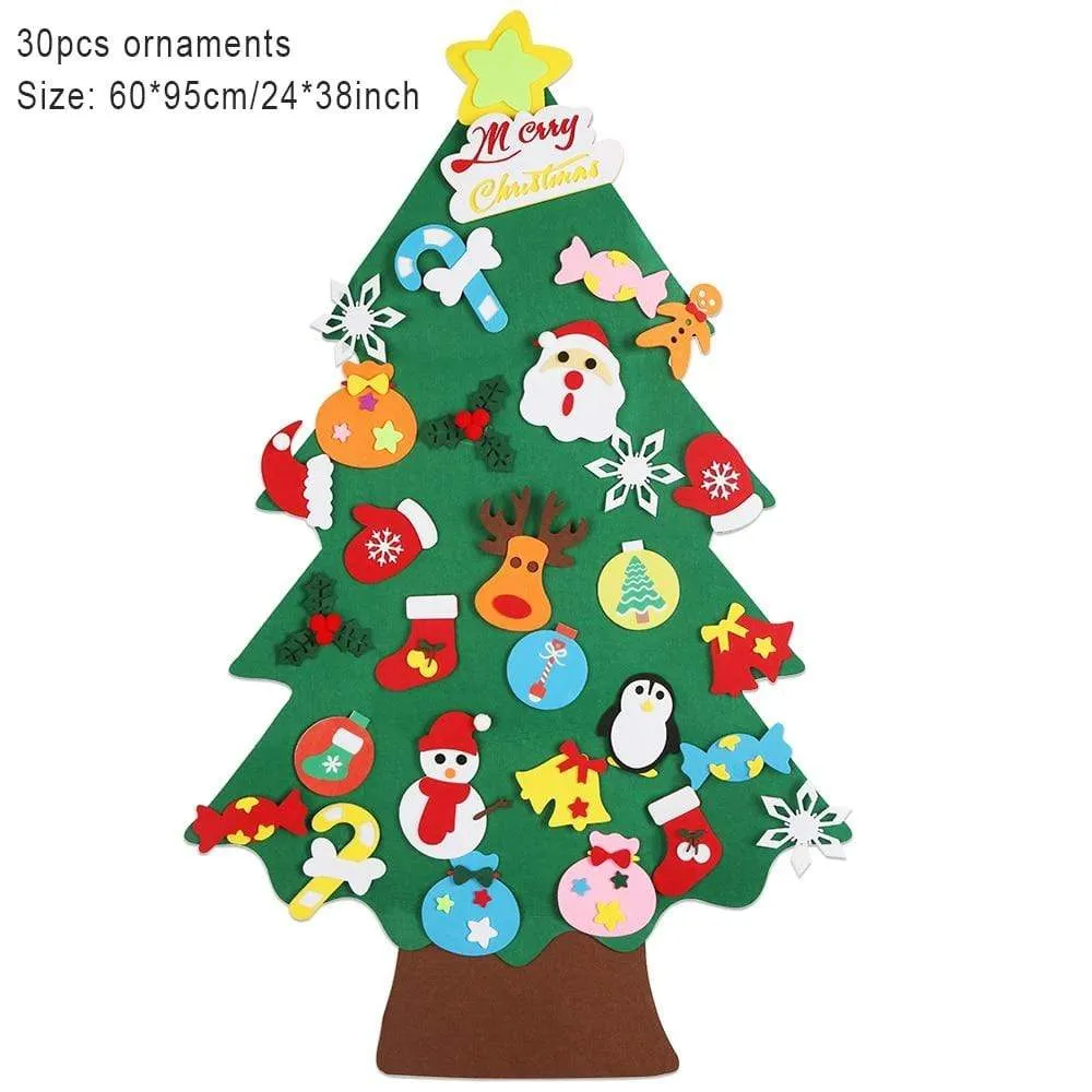 Baby Montessori Toy 32pcs DIY Felt Christmas Tree Toddlers Busy Board Xmas Tree Gift For Boy Girl Door Wall Ornament Decorations