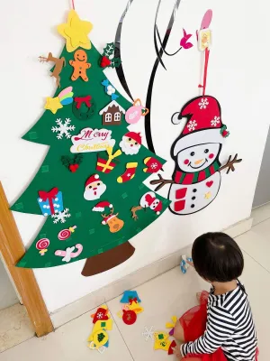 Baby Montessori Toy 32pcs DIY Felt Christmas Tree Toddlers Busy Board Xmas Tree Gift For Boy Girl Door Wall Ornament Decorations