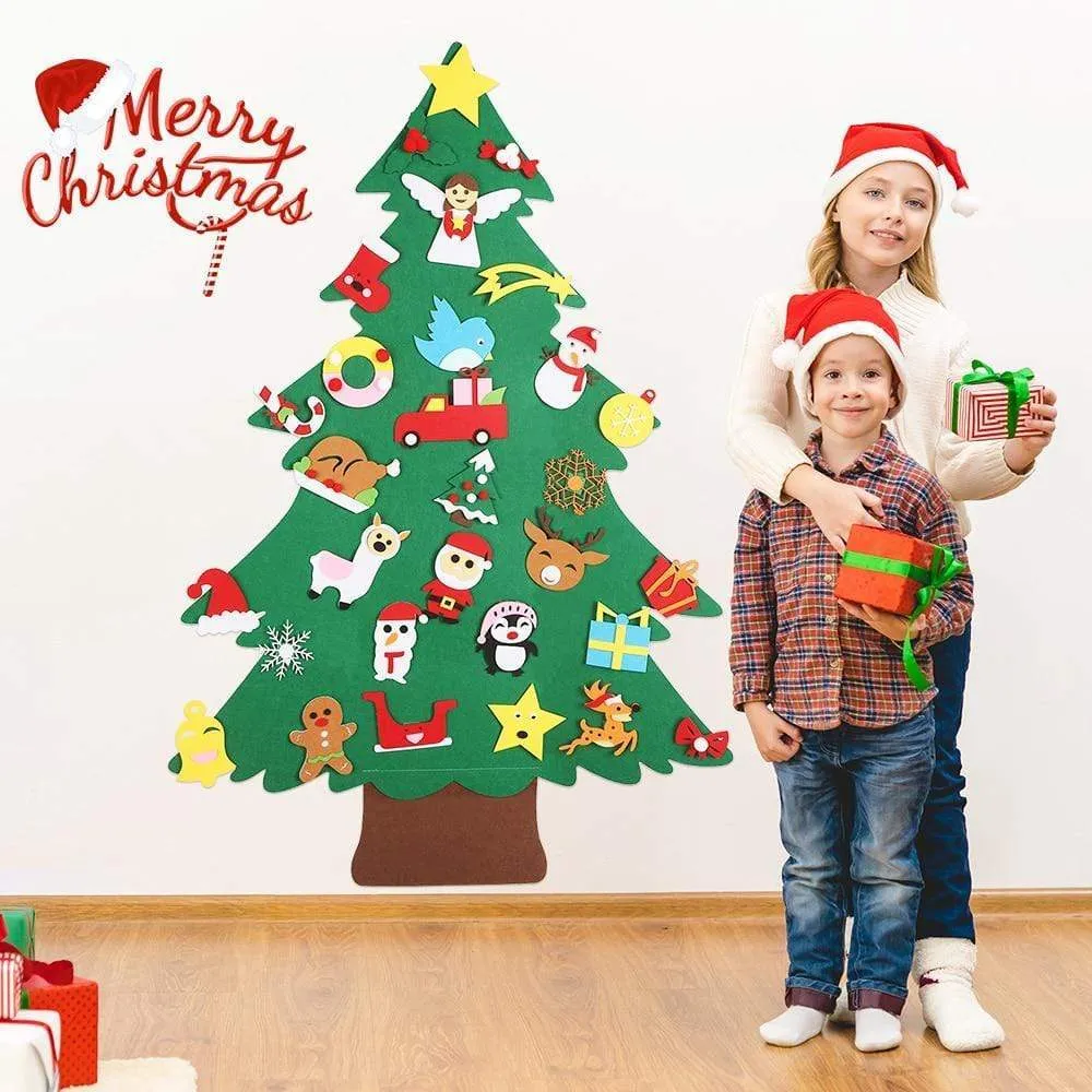 Baby Montessori Toy 32pcs DIY Felt Christmas Tree Toddlers Busy Board Xmas Tree Gift For Boy Girl Door Wall Ornament Decorations