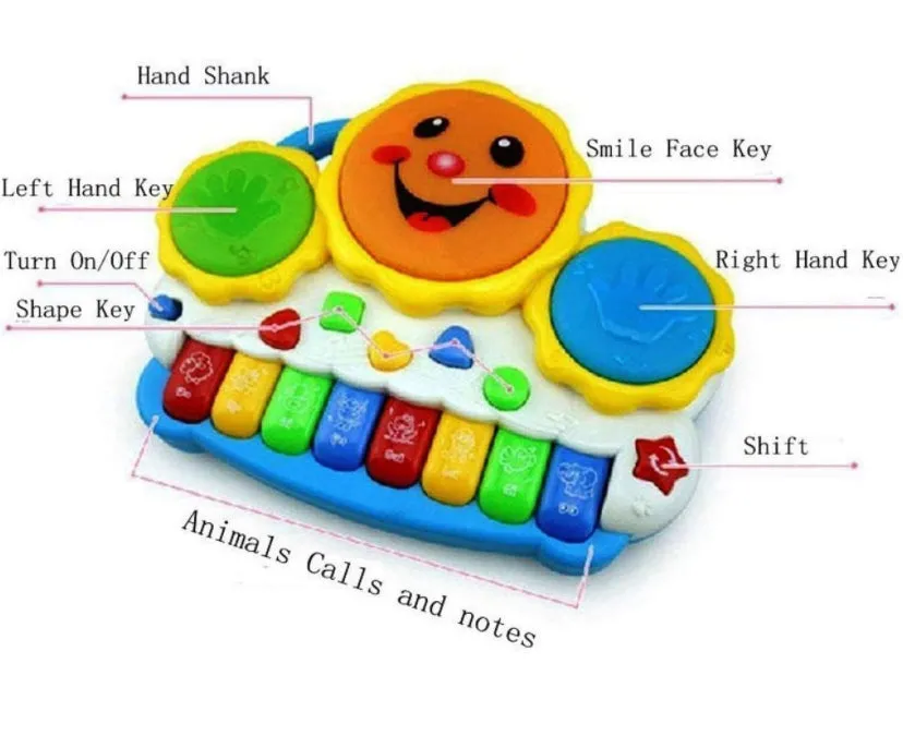 Drum Keyboard Musical Toys with Flashing Lights - Animal Sounds and Songs